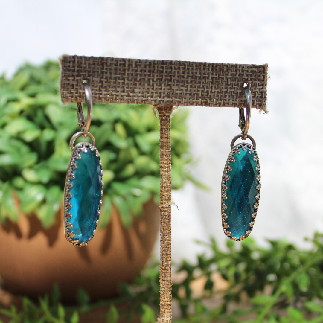 Blue Topaz Quartz Oval Earrings