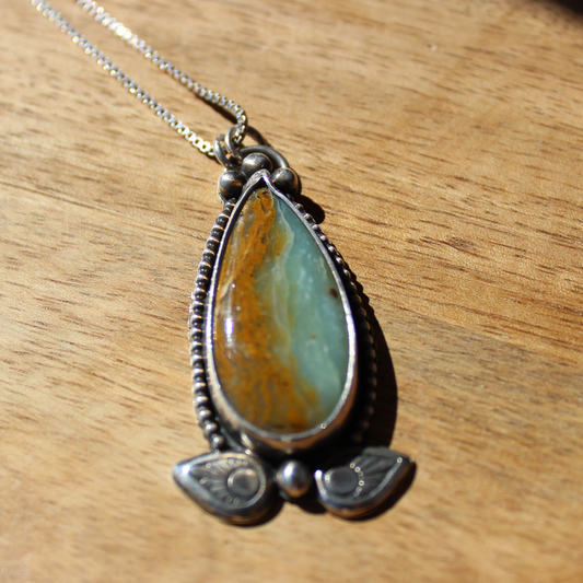 Peruvian Opal Wood Teardrop Pendant
