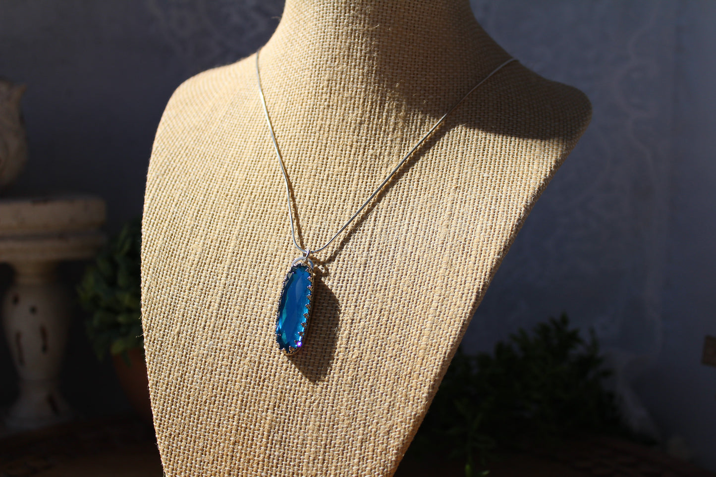 Blue Topaz Quartz Oval Pendant