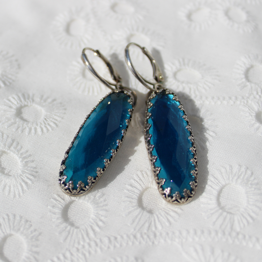 Blue Topaz Quartz Oval Earrings
